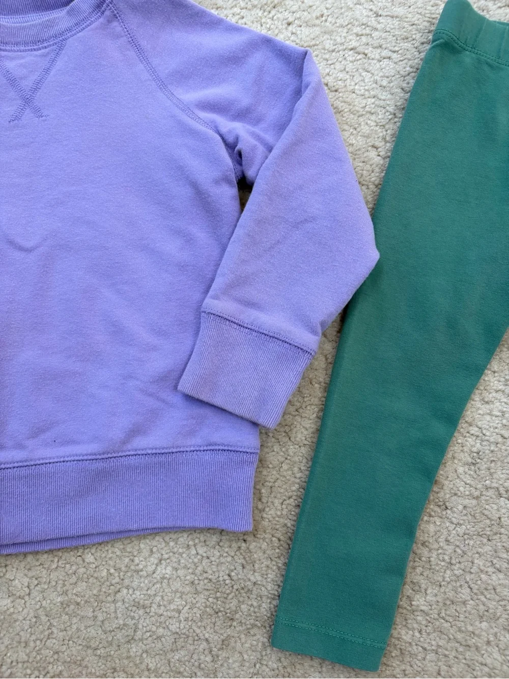 Primary Size 2 Purple Crewneck Sweatshirt and Green Leggings Outfit Bundle